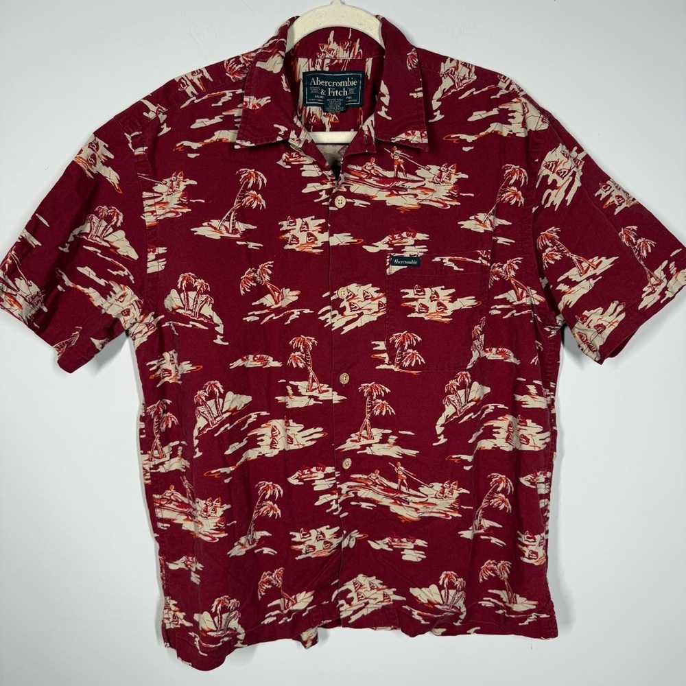 Abercrombie & Fitch Vintage Y2K Red Hawaiian Print Men's Shirt